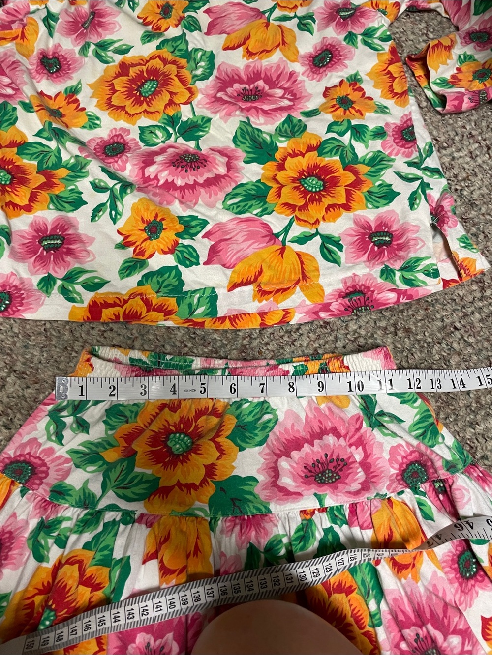 Vintage 80s cotton Bright Floral Two-Piece skirt Set - Pink & Yellow Flowers - Picture 6 of 7